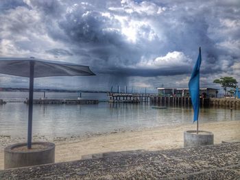 Scenic view of sea against cloudy sky