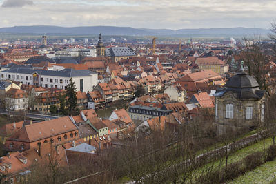 High angle view of townscape against sky