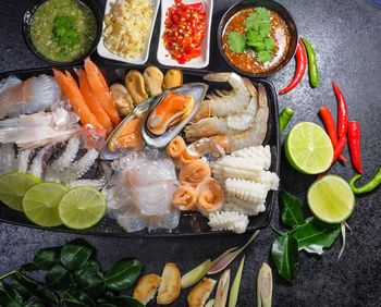 High angle view of fish on plate