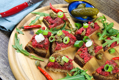 High angle view of food on table