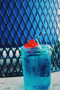 Close-up of drink in glass on table