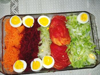 High angle view of breakfast served in plate