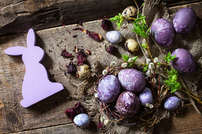 Easter egg dye purple. homemade eggs are painted with natural egg dye from dried hibiscus flowers. 
