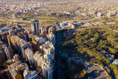 High angle view of buildings in city