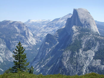 Scenic view of snowcapped mountains against clear sky