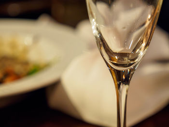 Close-up of beer in glass on table