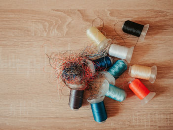 High angle view of beauty products on table