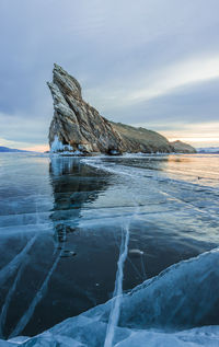 Scenic view of sea against sky during winter