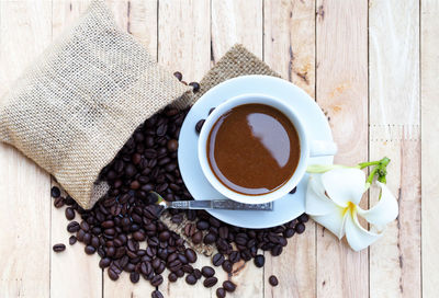 High angle view of coffee cup on table