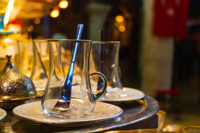 Close-up of wine in glass on table