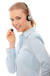 Portrait of smiling young woman using smart phone