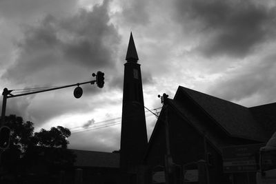 Low angle view of buildings against cloudy sky