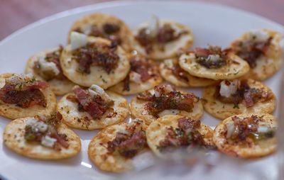 High angle view of pizza on plate