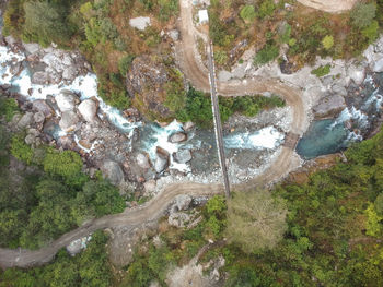 High angle view of waterfall in forest
