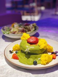 Close-up of food in plate on table