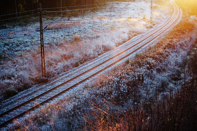 High angle view of railroad tracks during winter