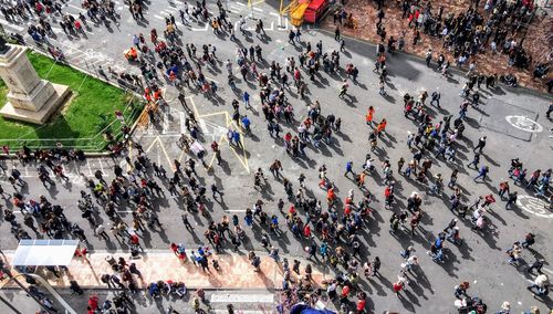 High angle view of crowd on city street