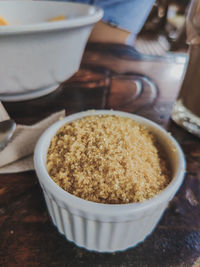 High angle view of dessert in bowl on table