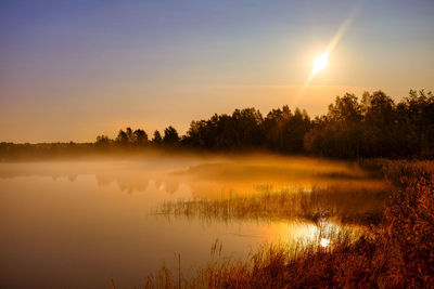 Scenic view of sunset over lake