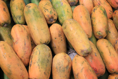 Close-up of papayas for sale at market stall