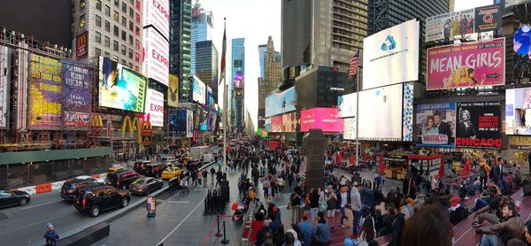 Group of people on city street times square new york 