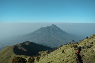 Merbabu mountain national park with view merapi volcano