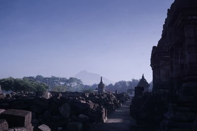 Panoramic view of buildings against clear sky