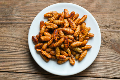 High angle view of food in plate on table