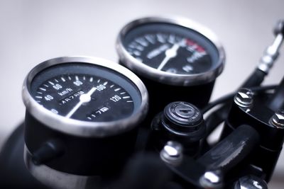 Close-up of motorcycle dashboard 