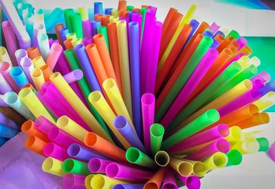 High angle view of multi colored pencils on table