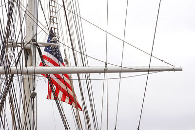 Low angle view of flags against clear sky