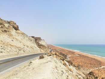 Scenic view of beach against clear sky