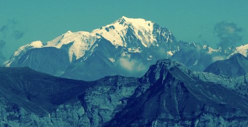 Scenic view of snowcapped mountains against sky