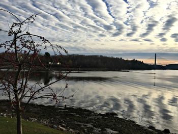 Scenic view of lake against cloudy sky