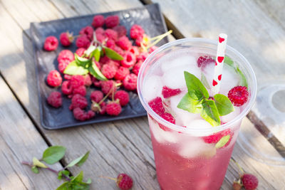 High angle view of fruits on table