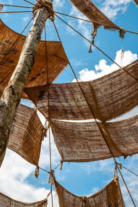 Old jute sacks draping ceiling