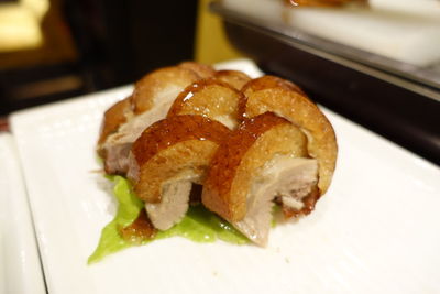 Close-up of served food in plate