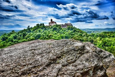 Scenic view of landscape against cloudy sky