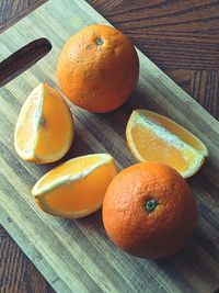 High angle view of oranges on table