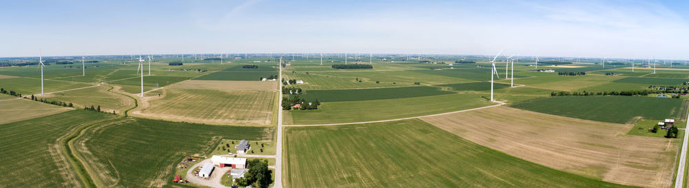 High angle view of agricultural field against sky