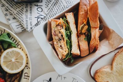 High angle view of food on table