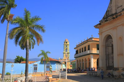 Panoramic view of building against blue sky