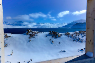 Scenic view of mountains against cloudy sky