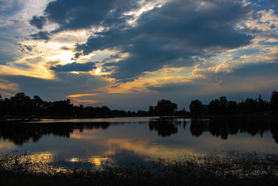Scenic view of lake against sky during sunset