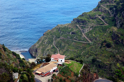 High angle view of houses at seaside