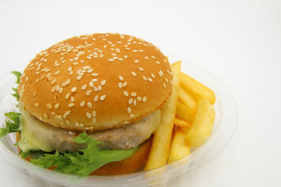 Close-up of burger in plate