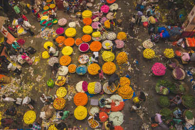 High angle view of multi colored flower for sale in market