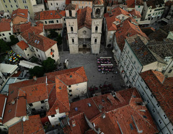 High angle view of buildings in city