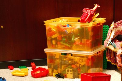 Close-up of red box on table