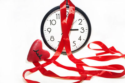 Close-up of clock against white background